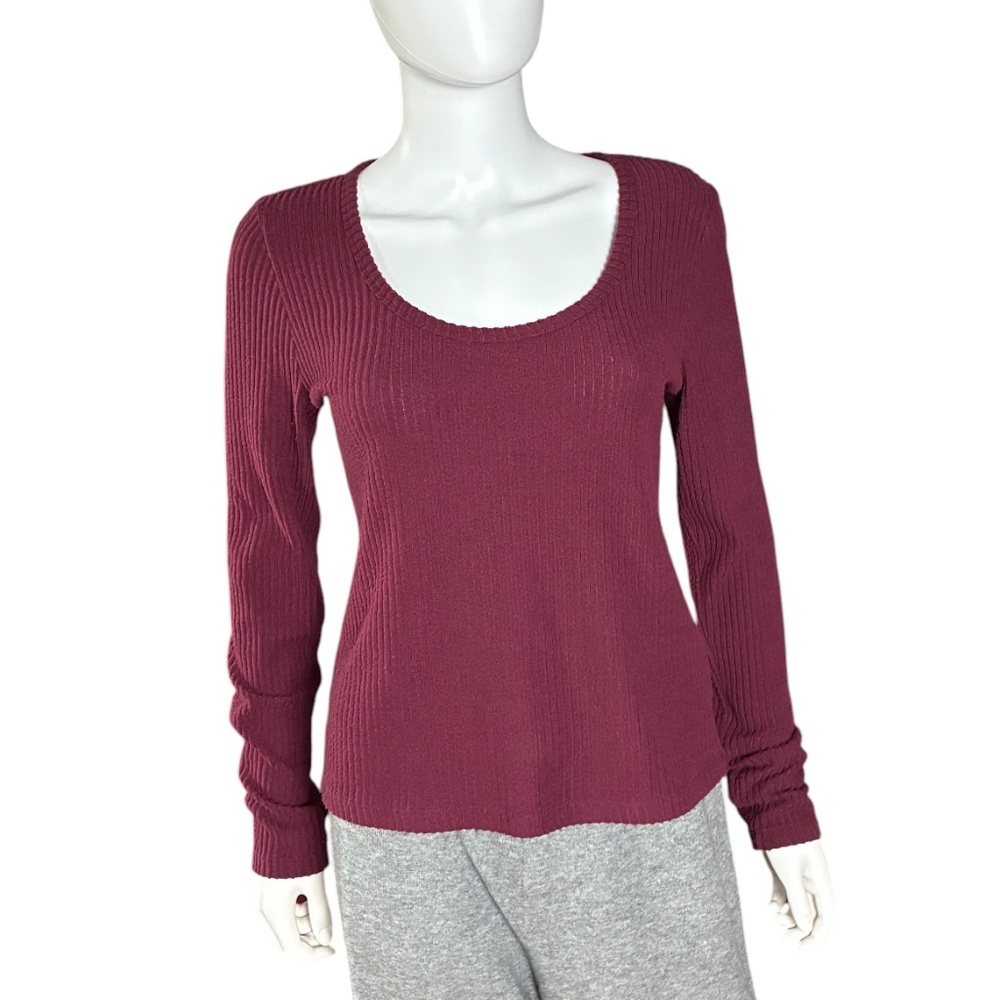 Z Supply Ribbed Long Sleeve Scoop Neck Top – Burgundy – Size M